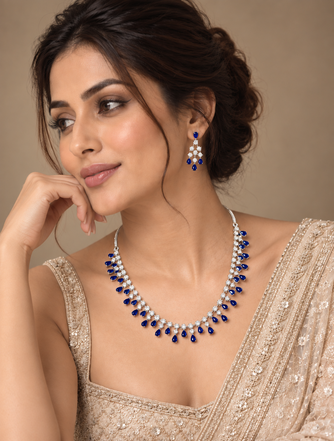 Sapphire Blue Teardrop Necklace & Earring Set – Silver-Tone Evening Jewelry — Jewellery — view 2 | Lehar Clothing UAE