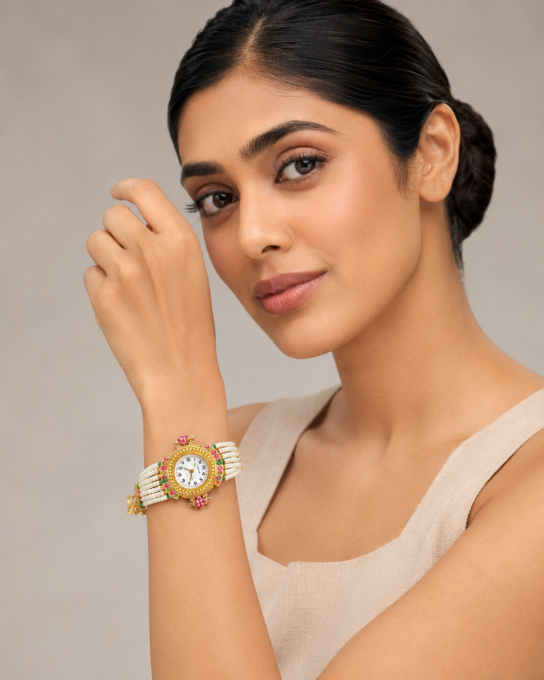 Multi-Strand Pearl Bead Jewelry Watch for Women - Gold Tone Indian Bracelet Watch — Jewellery | Lehar Clothing UAE