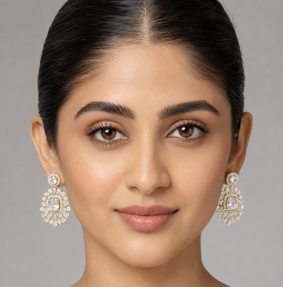 Women’s Clear Crystal Statement Drop Earrings — Jewellery — view 3 | Lehar Clothing UAE