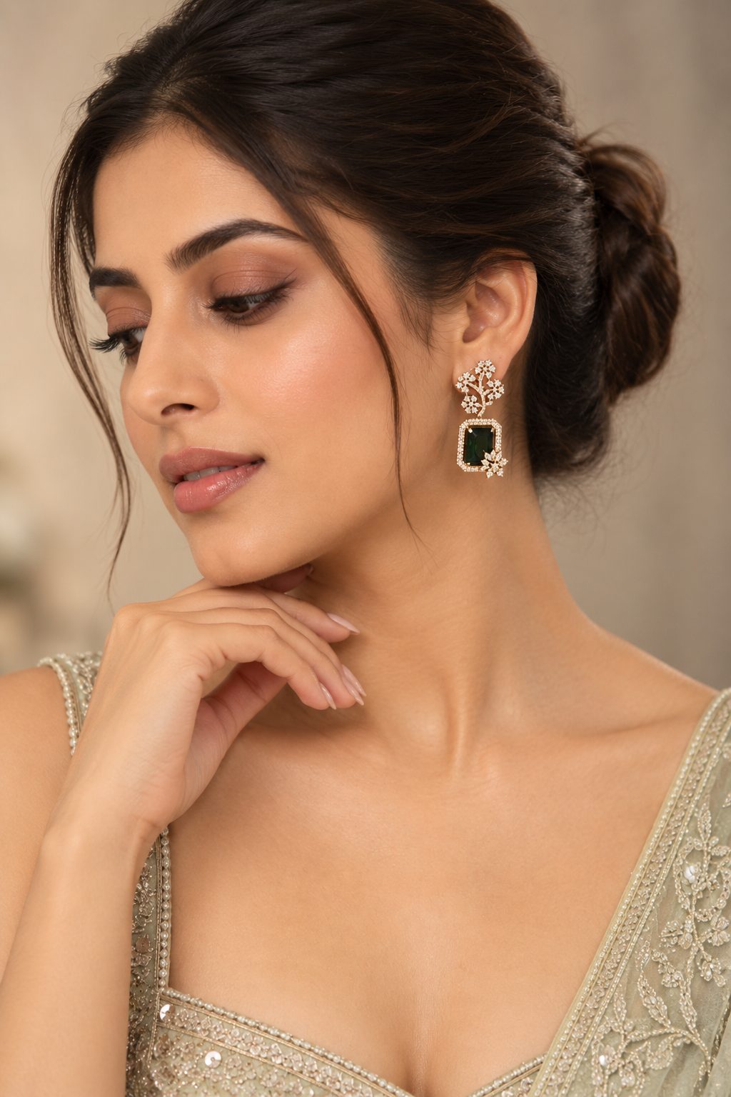 Emerald Green Color Floral Drop Earrings - Gold Tone Indian Bridal Jewelry — Jewellery | Lehar Clothing UAE