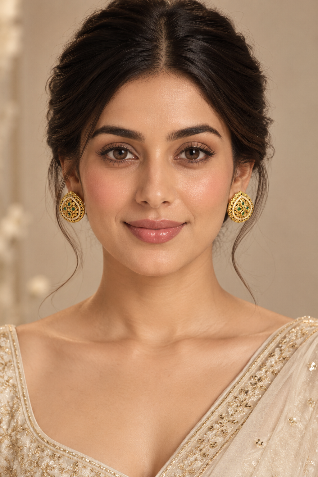 Green Stone Pearl Bead Teardrop Studs – Gold-Tone Indian Traditional — Jewellery | Lehar Clothing UAE