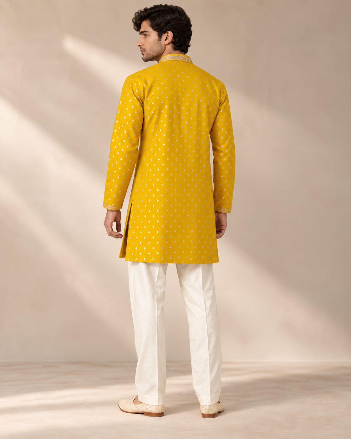 Yellow Embroidered Short Kurta with Wide leg Pants — Kurta Sets — view 2 | Lehar Clothing UAE