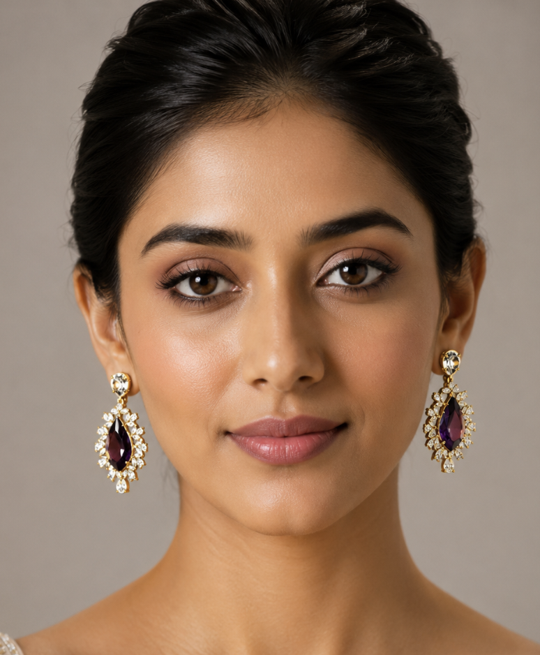 Women’s Deep Maroon Teardrop Crystal Drop Earrings — Jewellery | Lehar Clothing UAE