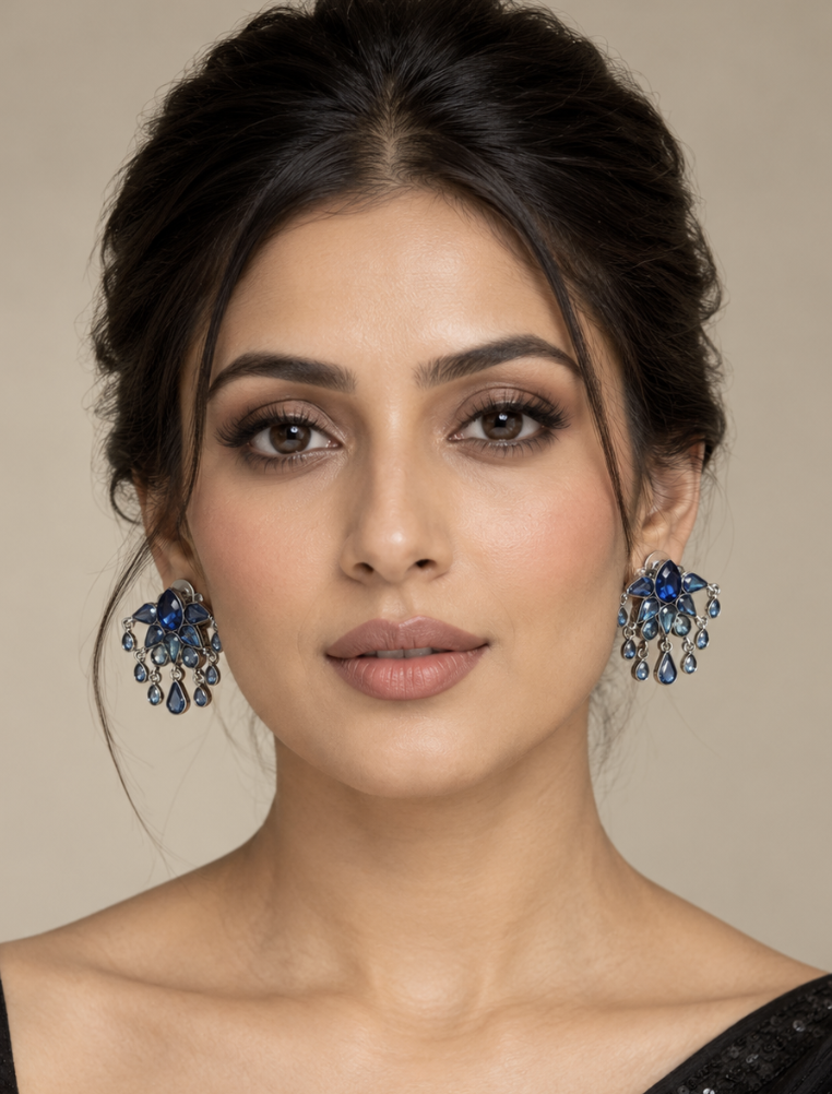 Women’s Royal Blue Crystal Teardrop Chandelier Earrings — Jewellery | Lehar Clothing UAE