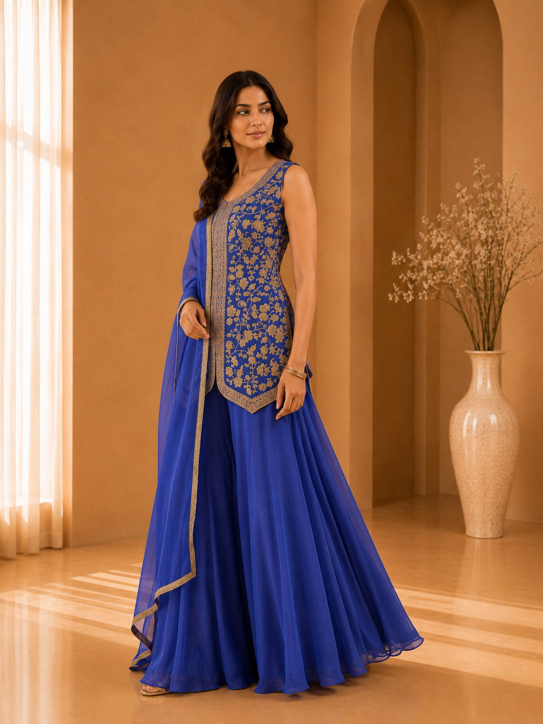 Women's Purple 3-Piece Embroidered Sharara Suit with Dupatta — Sharara Set — view 2 | Lehar Clothing UAE