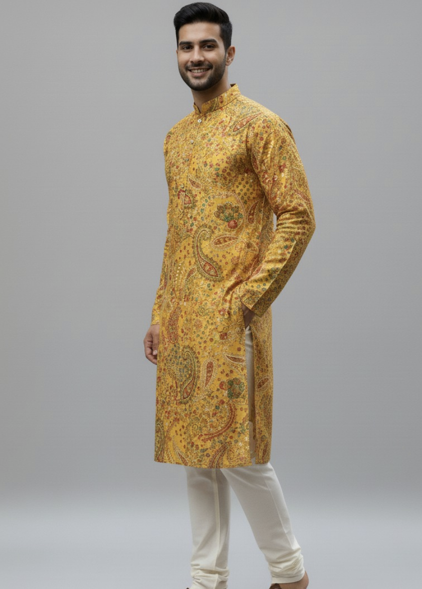 The Saffron Paisley Kurta Set — Kurta Sets | Lehar Clothing UAE