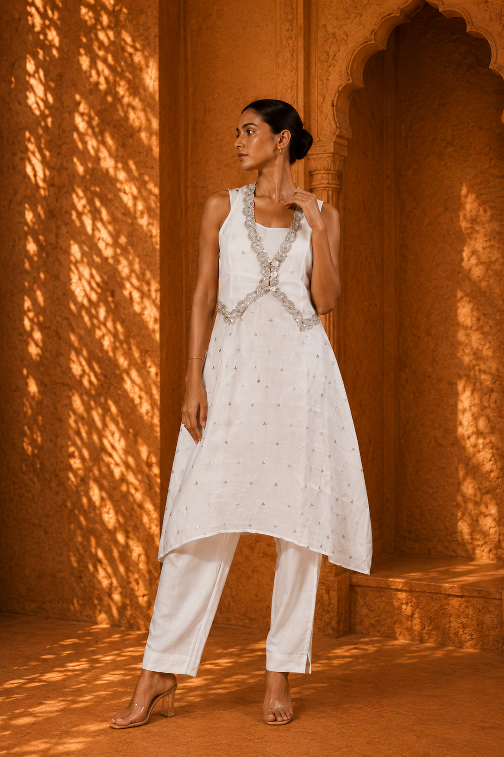 Pearl White Luxe 3-Piece Kurta Set — Kurta Sets — view 2 | Lehar Clothing UAE