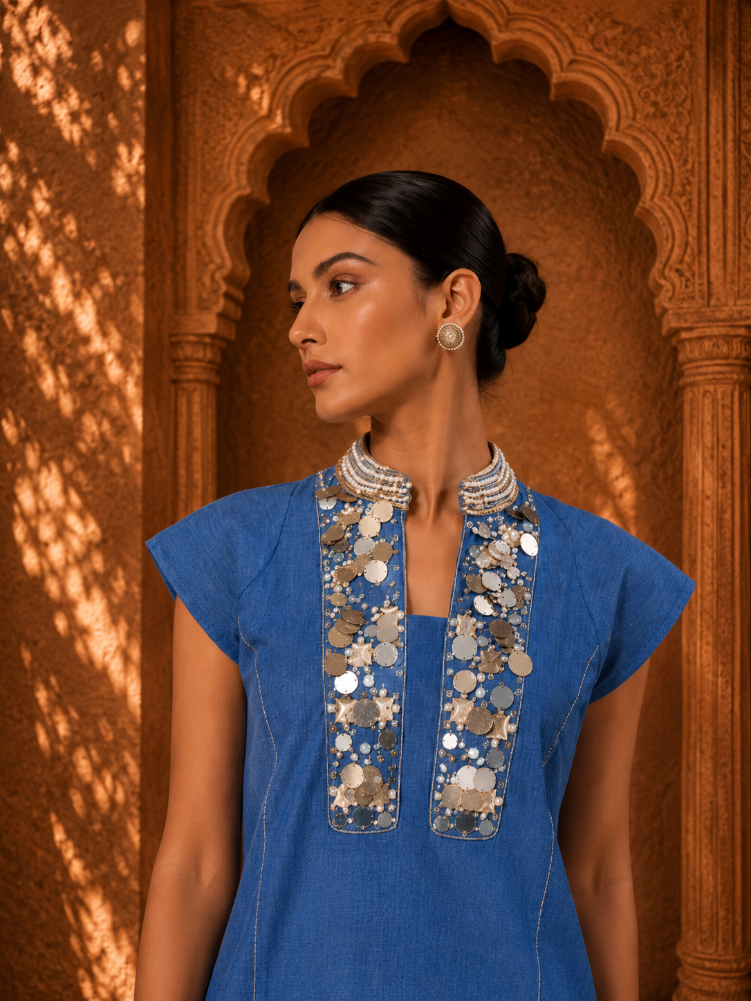 Blue Oasis Embellished Kurta Set — Kurta Sets — view 2 | Lehar Clothing UAE