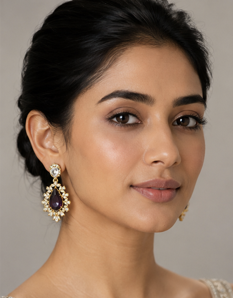 Women’s Deep Maroon Teardrop Crystal Drop Earrings — Jewellery — view 3 | Lehar Clothing UAE