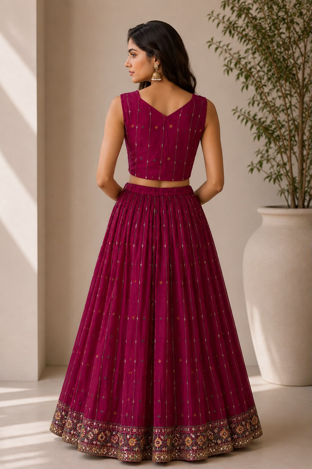 Women's Pink Georgette Printed Lehenga Set with Embellished Blouse & Net Dupatta — Lehenga — view 3 | Lehar Clothing UAE