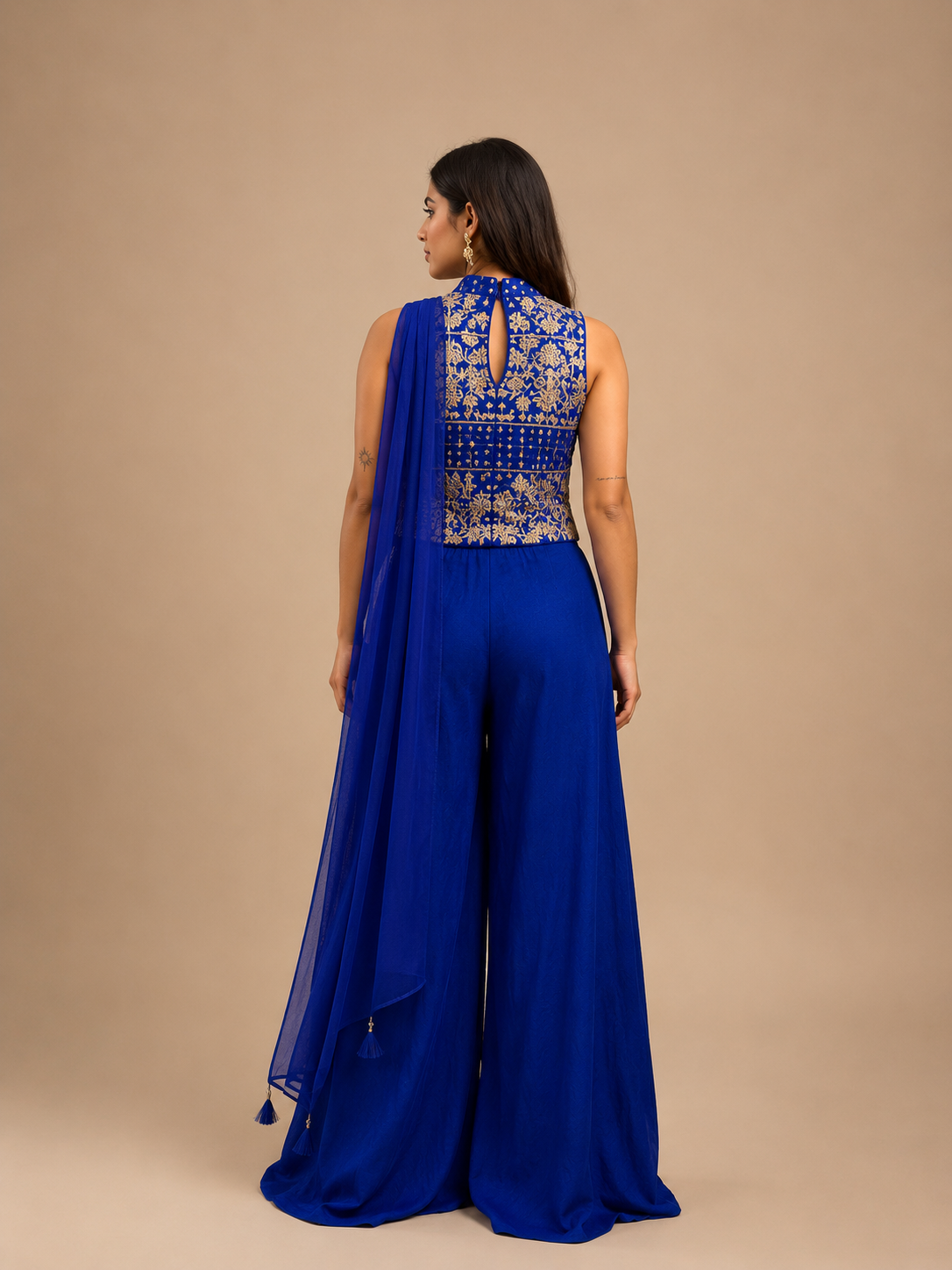 Midnight Royale Embroidered Co-Ord Set with Dupatta — Palazzo Sets — view 2 | Lehar Clothing UAE