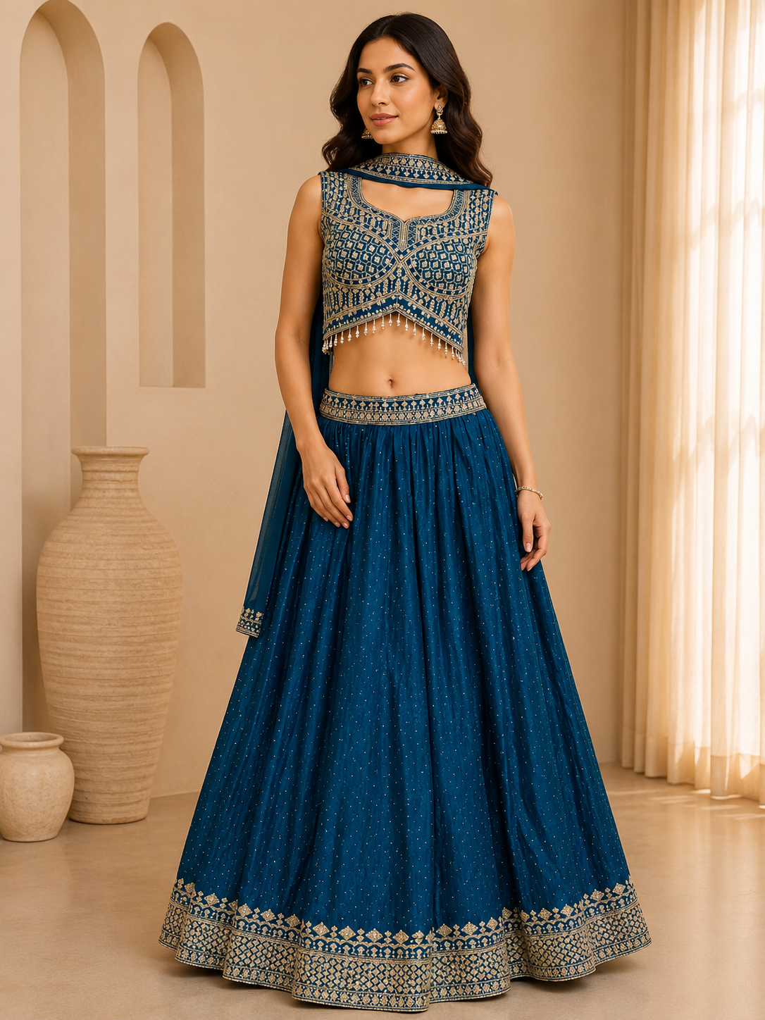 Royal Blue Embroidered Lehenga Set with Designer Blouse & Dupatta — Lehenga | Lehar Clothing UAE