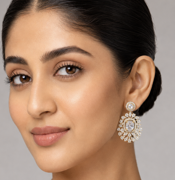 Women’s Clear Crystal Statement Drop Earrings — Jewellery | Lehar Clothing UAE
