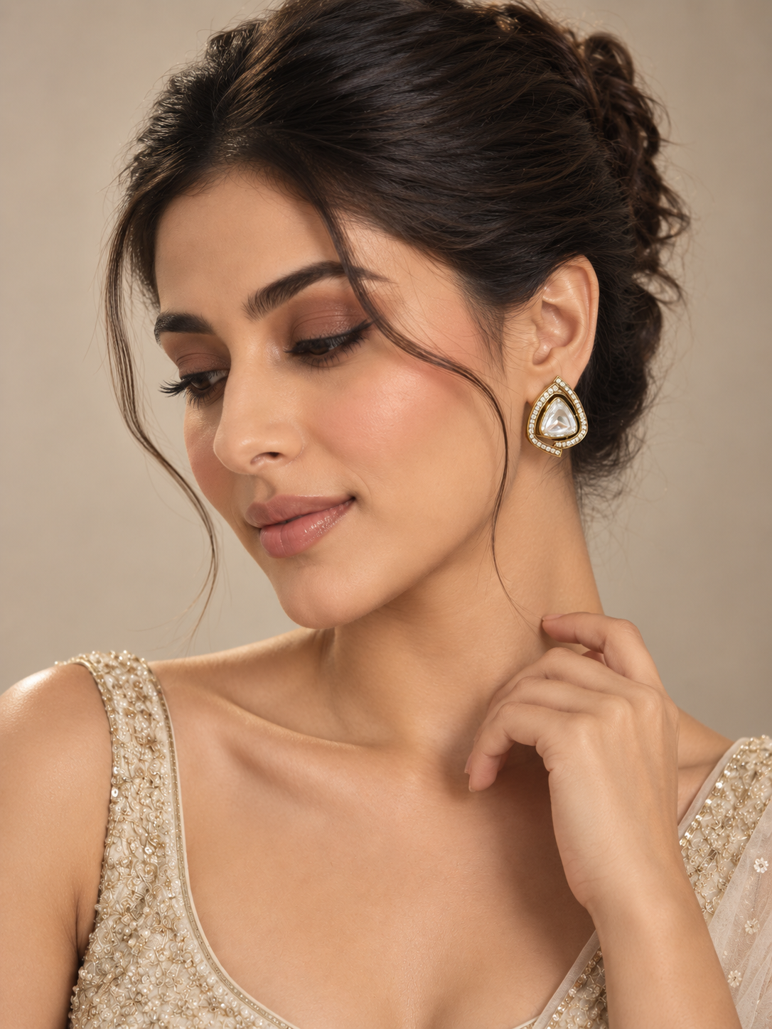 Polki-Style Triangle Stud Earrings – Gold-Tone Indian Minimal Jewelry — Jewellery | Lehar Clothing UAE