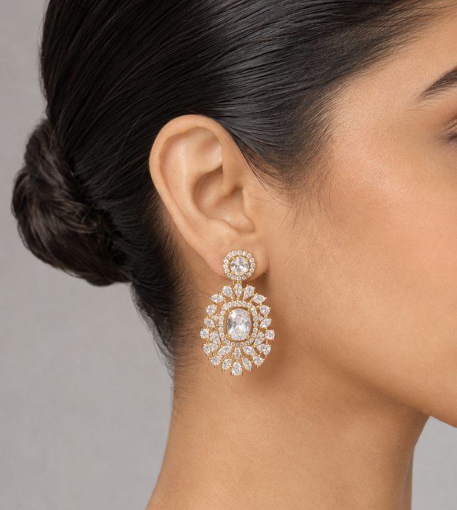 Women’s Clear Crystal Statement Drop Earrings — Jewellery — view 2 | Lehar Clothing UAE