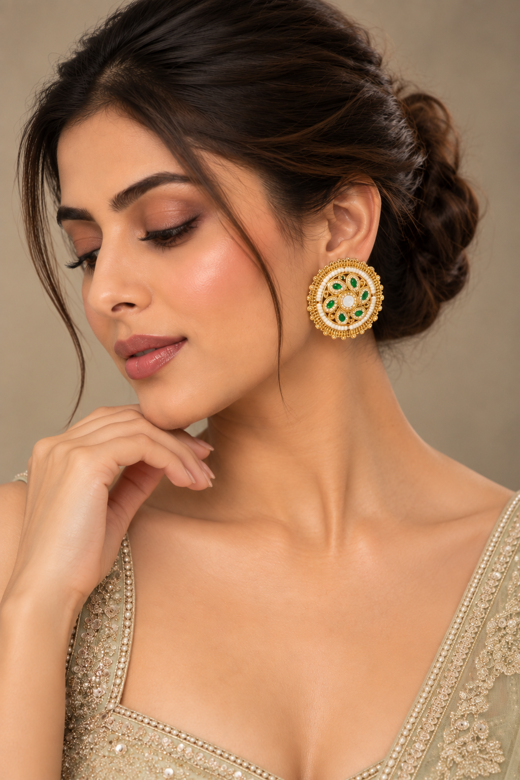 Silver-Tone White Stone & Pearl Necklace Set with Jhumka Earrings & Maang Tikka - Indian Bridal Jewelry — Jewellery — view 2 | Lehar Clothing UAE