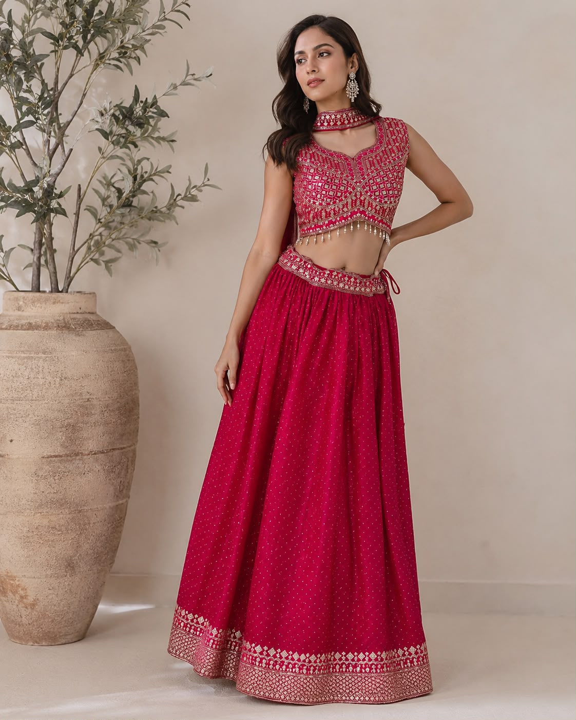 Royal Pink Embroidered Lehenga Set with Designer Blouse & Dupatta — Lehenga | Lehar Clothing UAE