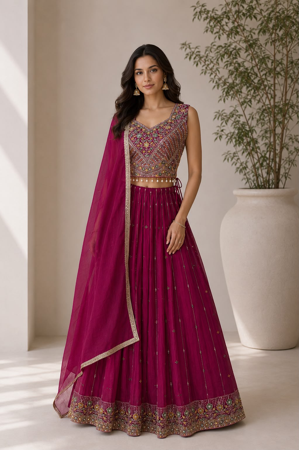 Women's Pink Georgette Printed Lehenga Set with Embellished Blouse & Net Dupatta — Lehenga | Lehar Clothing UAE