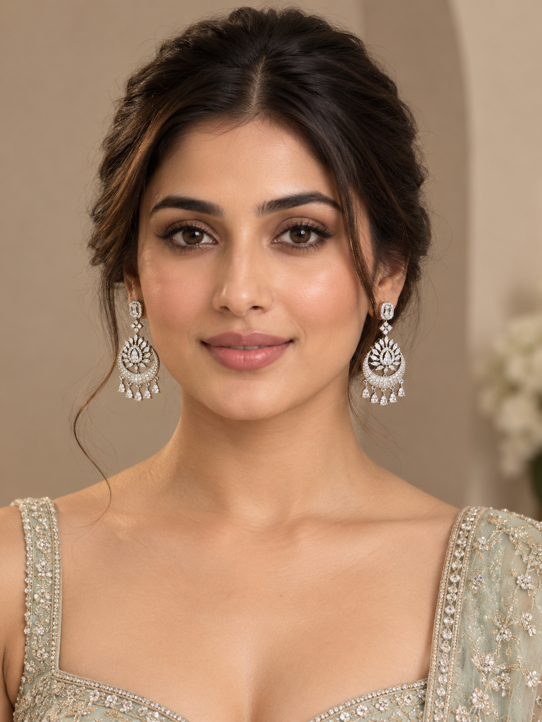 Silver-Tone Crescent Chandelier Earrings – Bridal, Wedding & Evening Fashion Jewelry — Jewellery — view 2 | Lehar Clothing UAE