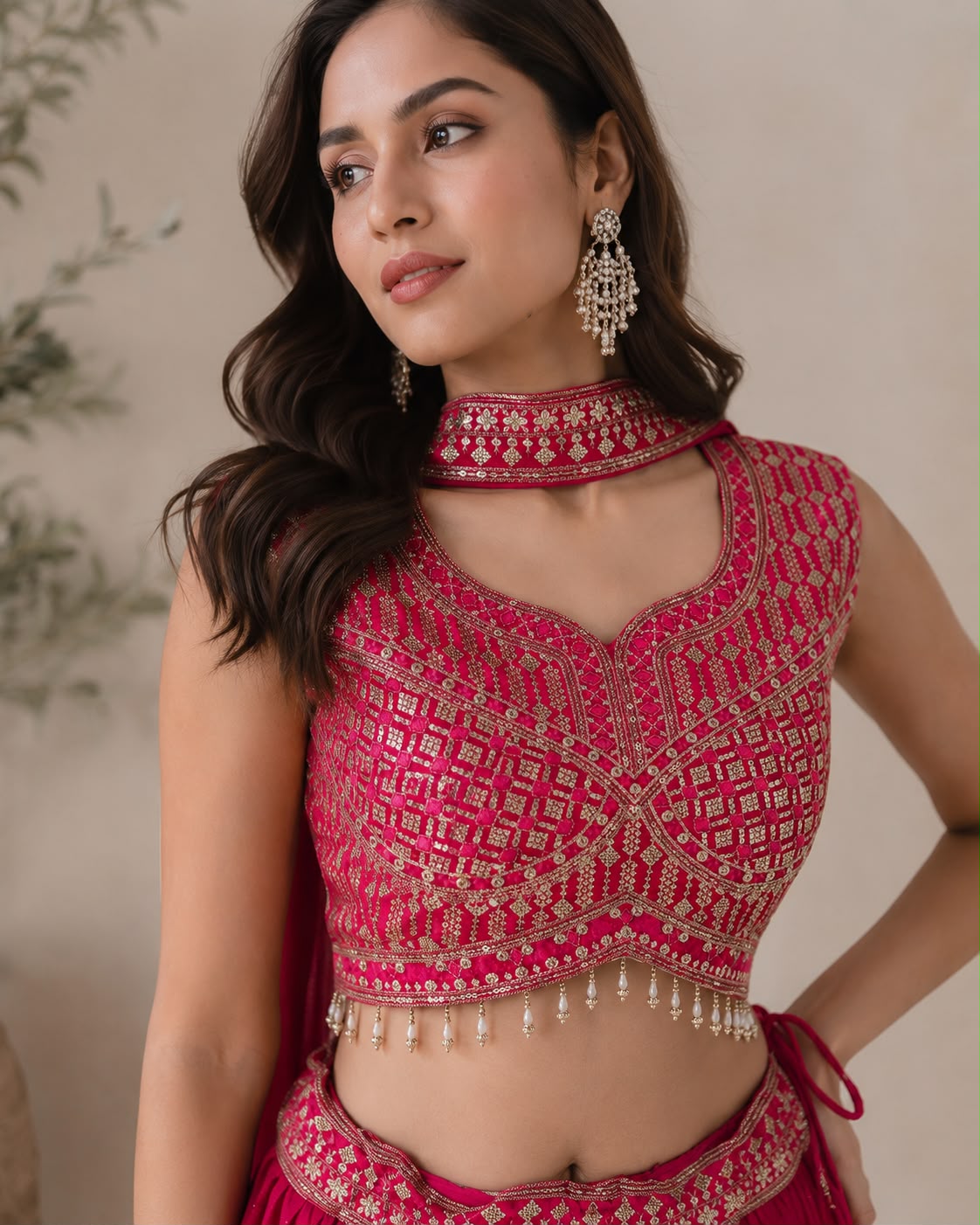Royal Pink Embroidered Lehenga Set with Designer Blouse & Dupatta — Lehenga — view 2 | Lehar Clothing UAE