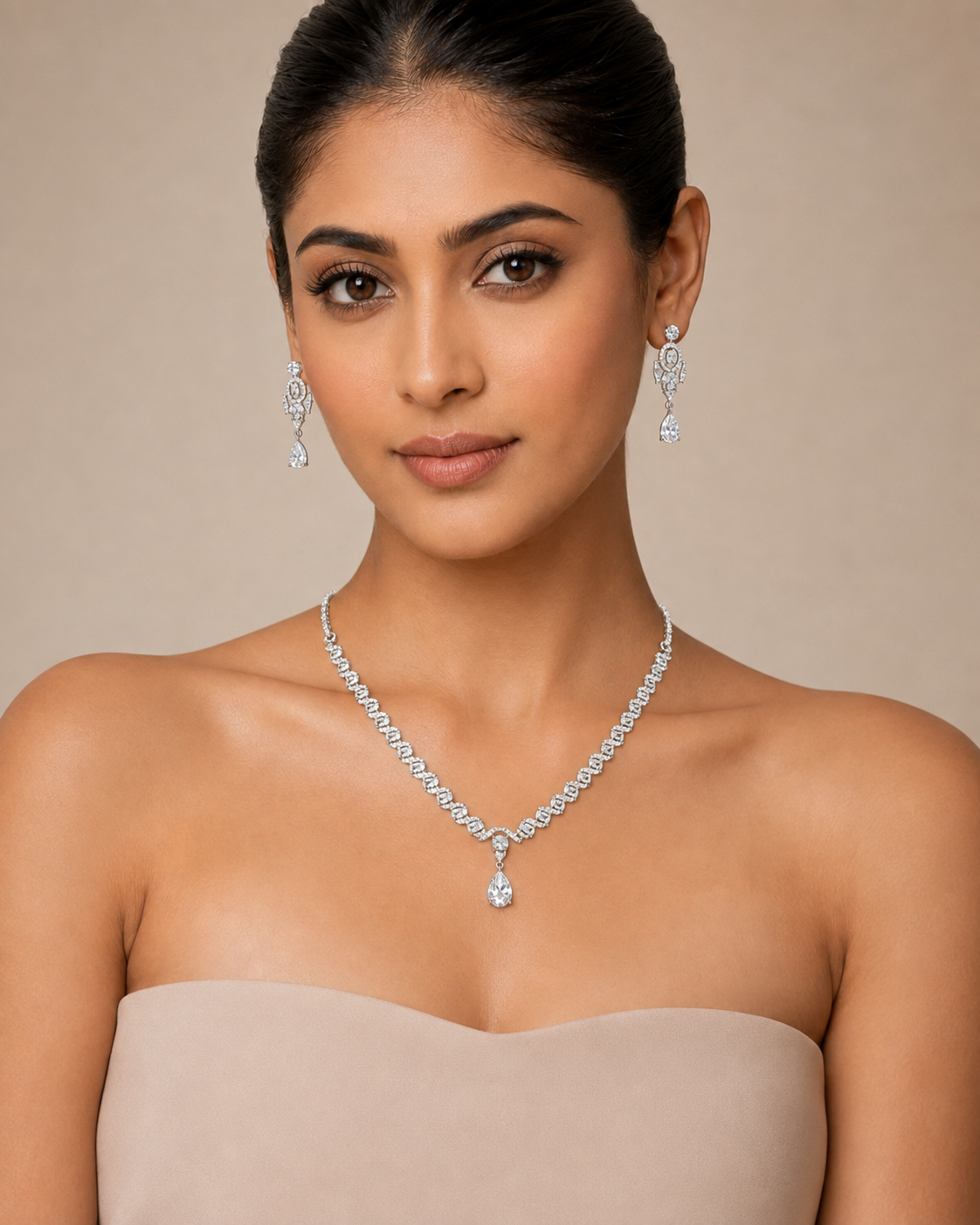 Silver-Tone Teardrop Necklace & Earring Set - Bridal & Evening Jewelry — Jewellery — view 3 | Lehar Clothing UAE