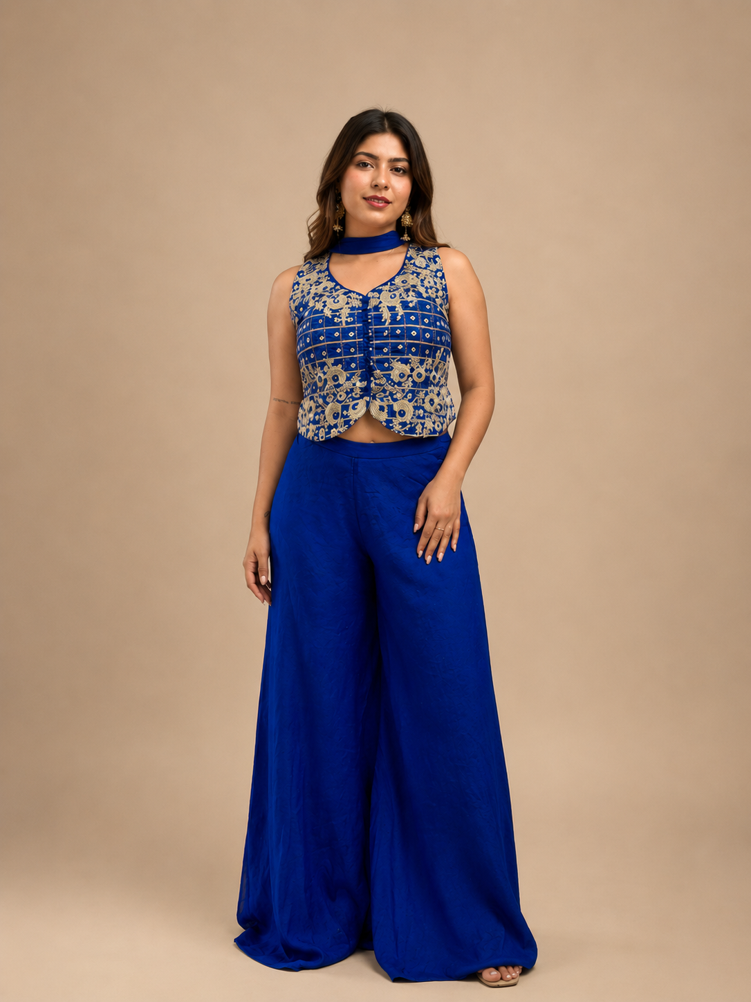 Midnight Royale Embroidered Co-Ord Set with Dupatta — Palazzo Sets | Lehar Clothing UAE