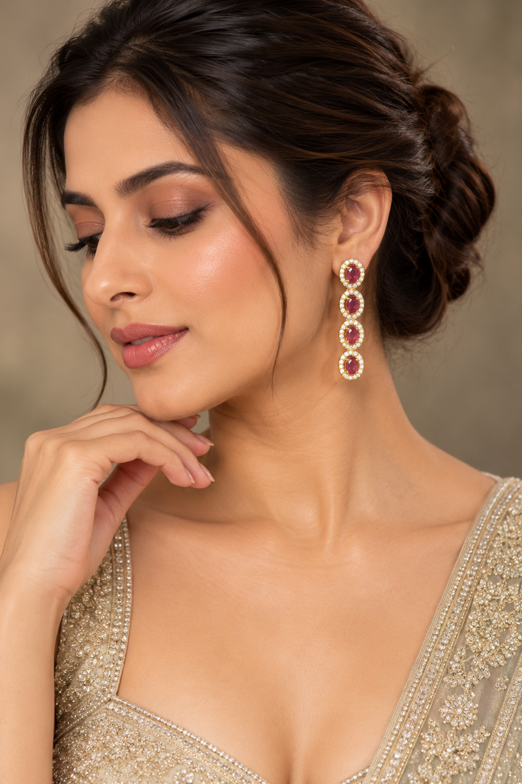 Silver-Tone Pastel Pink & Mint Necklace Set with Jhumka Earrings & Maang Tikka - Indian Bridal Jewelry — Jewellery — view 2 | Lehar Clothing UAE