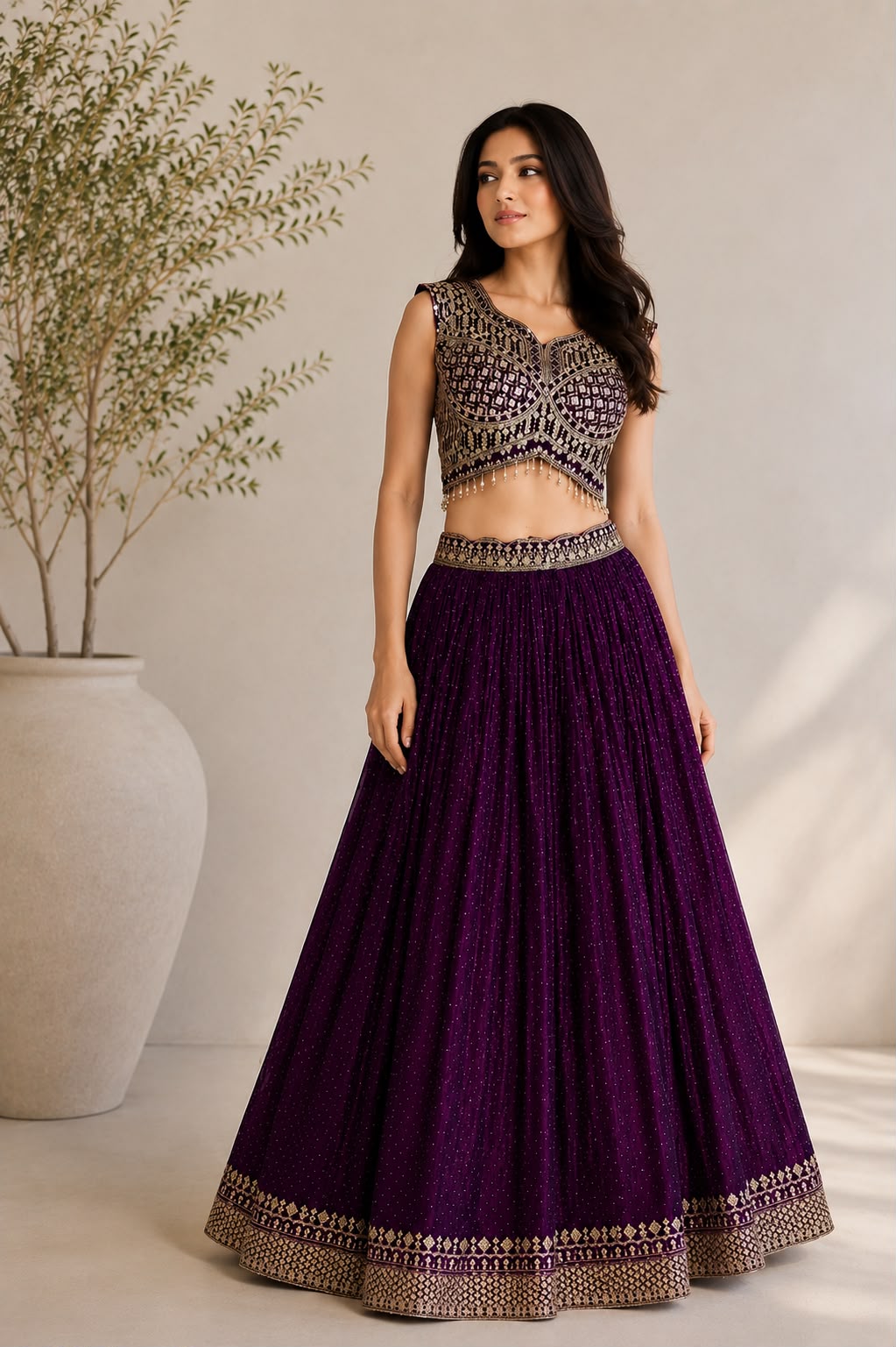 Royal Purple Embroidered Lehenga Set with Designer Blouse & Dupatta — Lehenga | Lehar Clothing UAE
