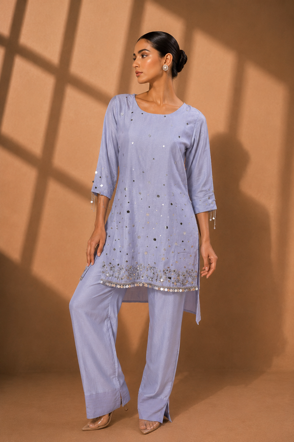 Lavender Bloom – Embellished Kurta & Trouser Set — Kurta Sets - Plus Size | Lehar Clothing UAE