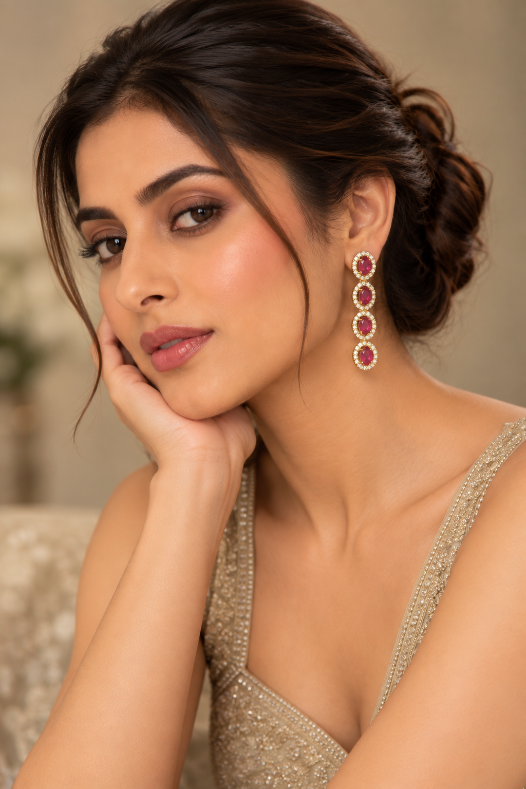 Silver-Tone Pastel Pink & Mint Necklace Set with Jhumka Earrings & Maang Tikka - Indian Bridal Jewelry — Jewellery | Lehar Clothing UAE