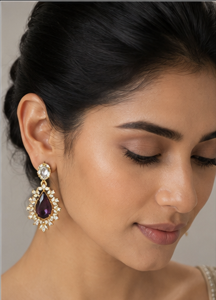 Women’s Deep Maroon Teardrop Crystal Drop Earrings — Jewellery — view 2 | Lehar Clothing UAE