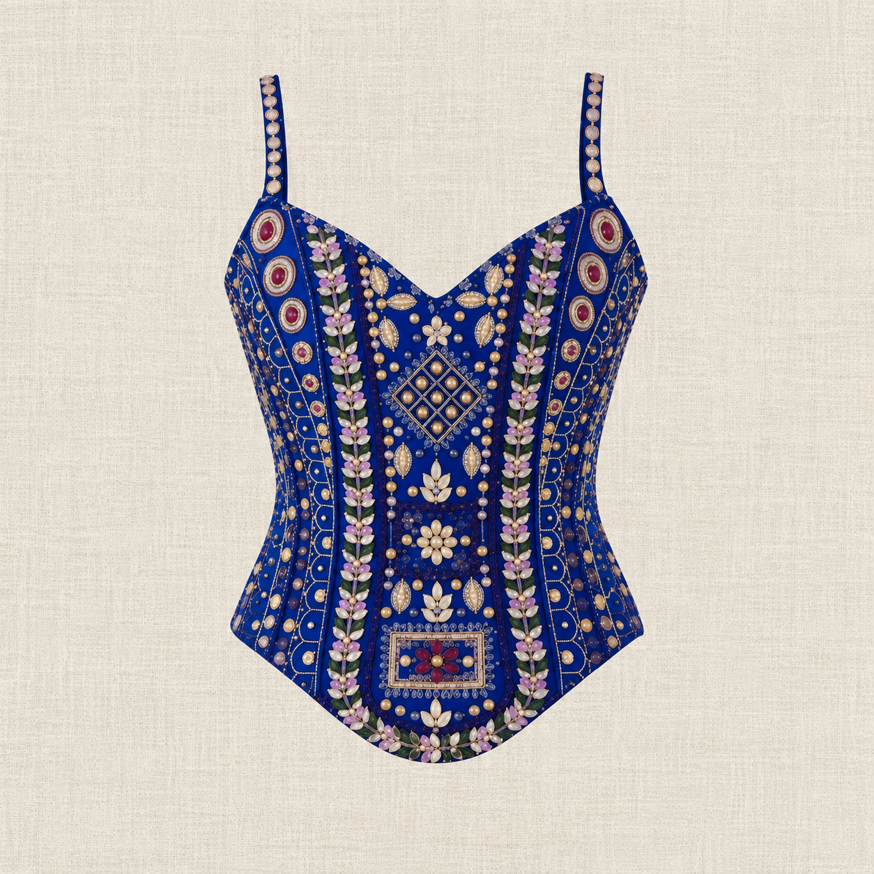 Royal Blue Embroidered Corset Bustier with Draped Skirt & Matching Dupatta — Fusion wear — view 5 | Lehar Clothing UAE